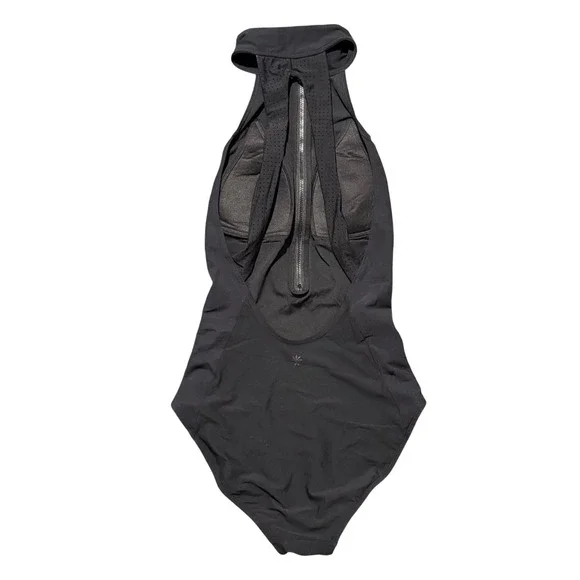 Athleta Bonaire Black High Neck Zip Front Sleek One Piece Bathing Suit - Picture 4 of 6